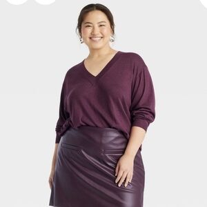 a new day Burgundy V-Neck Top